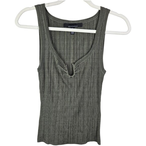 White House Black Market Ribbed Hardware Tank WHBM Olive Green Size Small - Picture 1 of 9